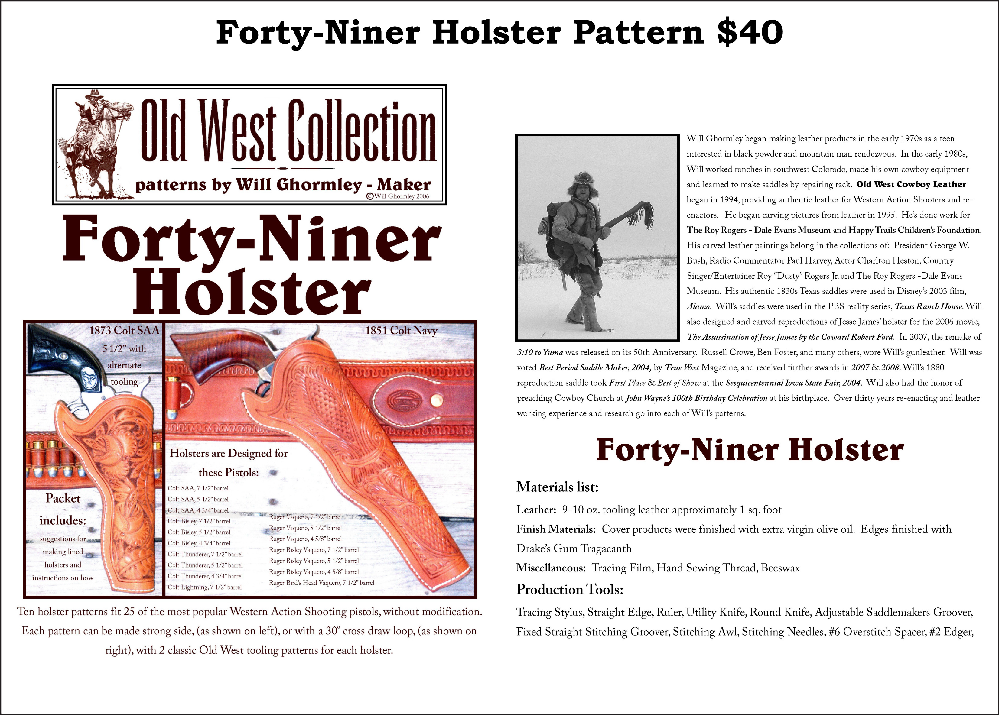 Forty-Niner Holster Pattern — $40.00